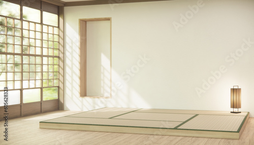 Nihon room design interior with door paper and wall on tatami mat floor room japanese style.