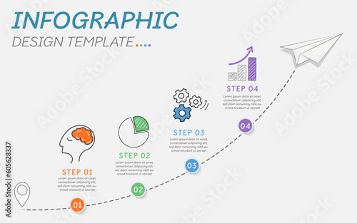 Infographic doodle design template. Hand drawn Timeline concept with 4 options or steps template. layout, diagram, annual, start up, report, presentation. Vector illustration.