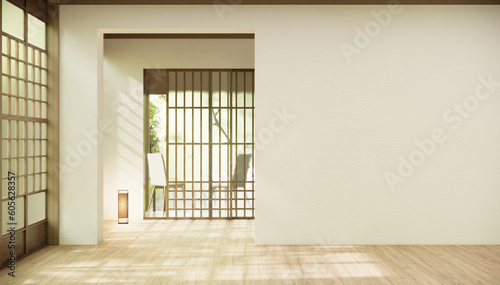 the hallway Clean japanese minimalist room interior, 3D rendering