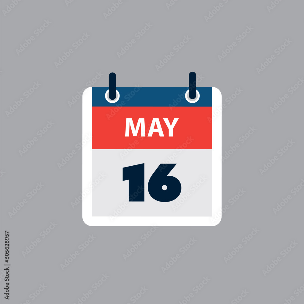 Simple Calendar Page for Day of 16th May - Banner, Graphic Design Isolated on Grey Background - Design Element for Web, Flyers, Posters, Useful for Designs Made for Any Scheduled Events, Meetings Simple Calendar Page for Day of 16th May - Banner, Graphic Design Isolated on Grey Background - Design Element for Web, Flyers, Posters, Useful for Designs Made for Any Scheduled Events, Meetings