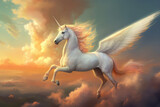 a white Pegasus flying in the air, generative AI
