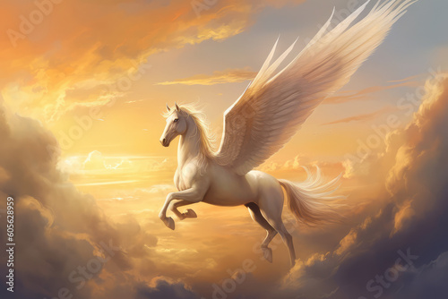 a white Pegasus flying in the air  generative AI
