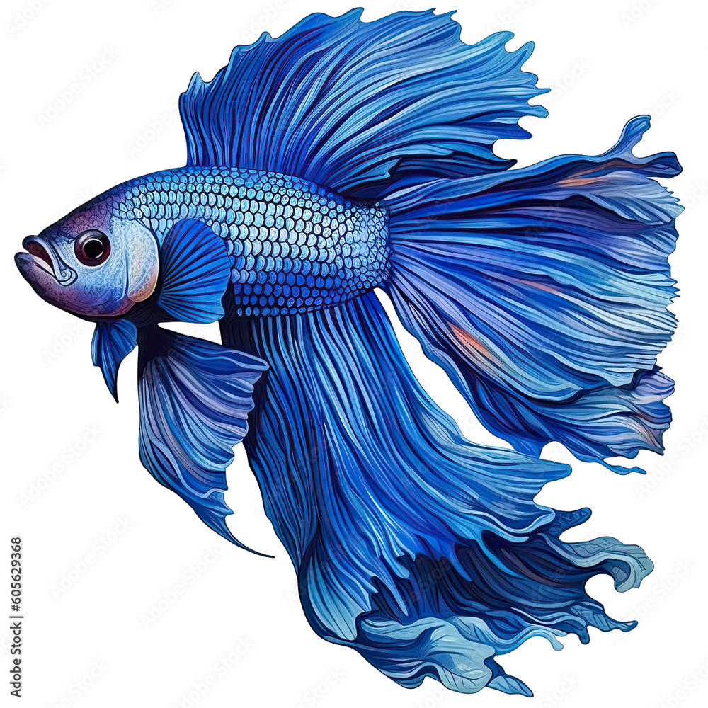 Fototapeta premium siamese betta fish with beautiful tail illustration Watercolor isolated on white transparent background, PNG ,Generative AI