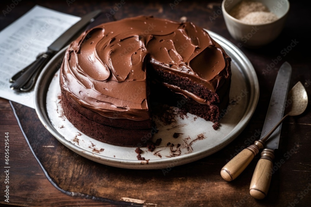 sweet and simple chocolate cake, with a hint of espresso and fudge icing, created with generative ai sweet and simple chocolate cake, with a hint of espresso and fudge icing, created with generative ai
