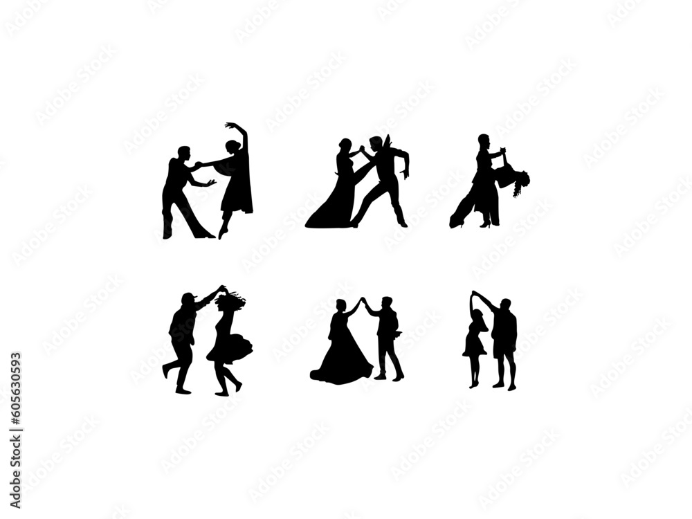Dancing couple silhouettes. Set of vector silhouettes of spanish, latin ...