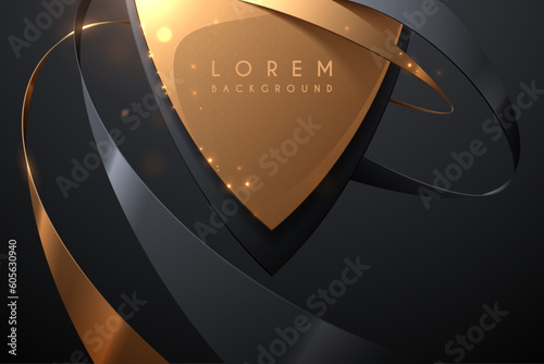 Black and gold emblem template with ribbons