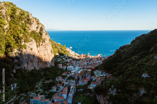 Fototapeta Naklejka Na Ścianę i Meble -  Ancient village of Amalfi. Aerial view 