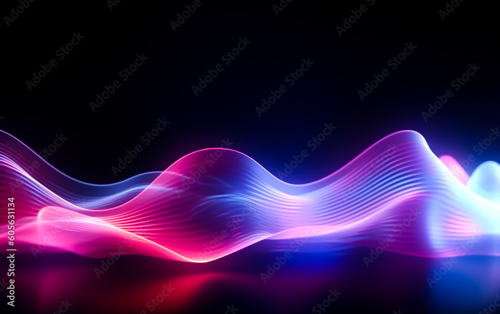 Synthwave style high-speed neon waves and bokeh lighting . Futuristic wallpaper, symbolizing data of information age transfer in a visually captivating design. Illustrative Generative AI.