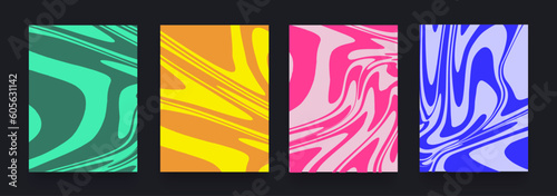 Modern Summer 3d Set with Yellow, Blue, Red, Green Color. Vertical Design of Retro 60s, 70s. Pattern Liquid Line for Banner, Poster, Postcard or Brochure. Vector illustration.
