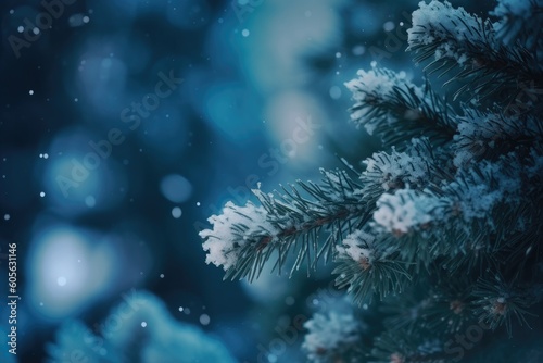 Beautiful blue winter christmas nature background. Ai generative.