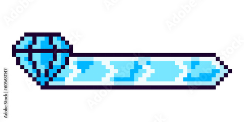 Arcade game progress bar. Pixel progress bar gaming experience for 2D game. 8-bit level indicator of resource, diamond, gemstone, crystal. Isolated vector illustration.