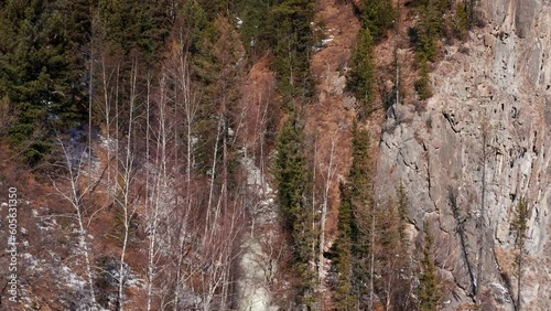 Altai mountains in winter. Aigulak ridge, frozen Shirlak Waterfall. Aerial view. photo