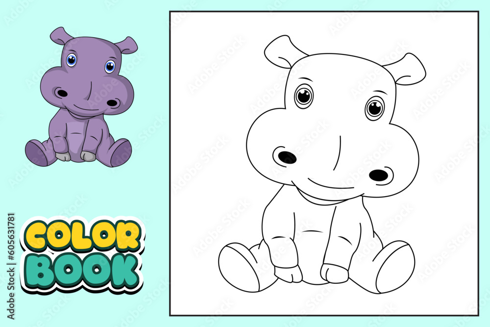 Fototapeta premium coloring book picture of hippopotamus animal character