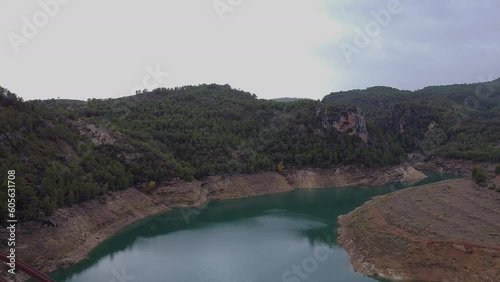 Aerial view of La Vicaria Arch Bridge in Yeste, Albacete, Spain photo