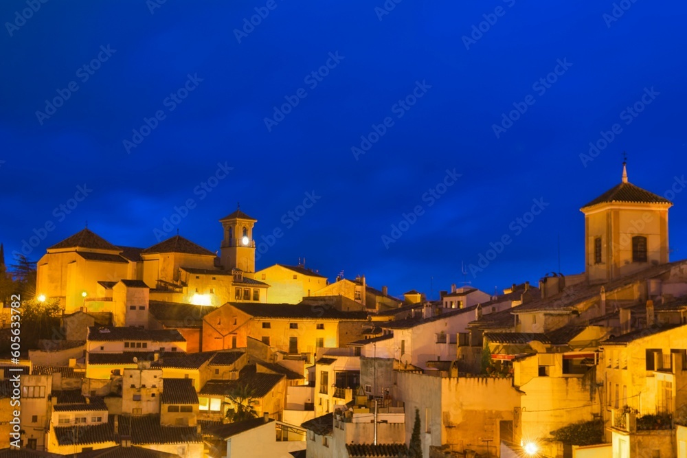 Rural town of Cehegin, Murcia, Spain at night