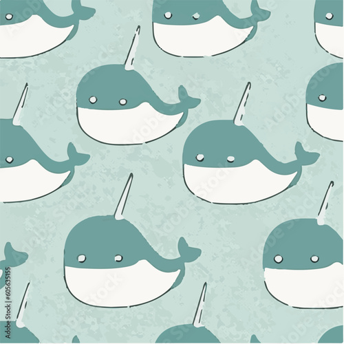cute simple narwhal pattern, cartoon, minimal, decorate blankets, carpets, for kids, theme print design
