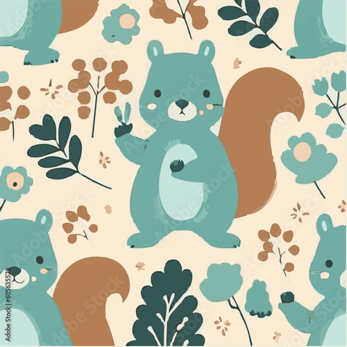 cute simple squirrel pattern, cartoon, minimal, decorate blankets, carpets, for kids, theme print design
