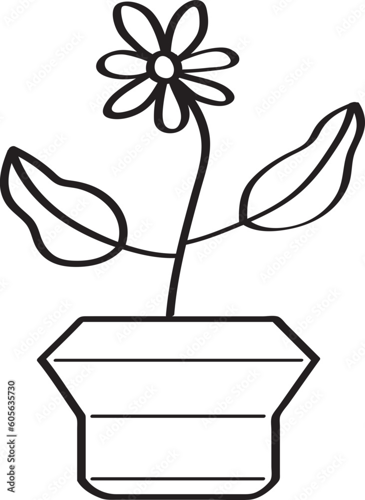 hand drawn side view plant in pot illustration. hand drawn side view plant in pot illustration.