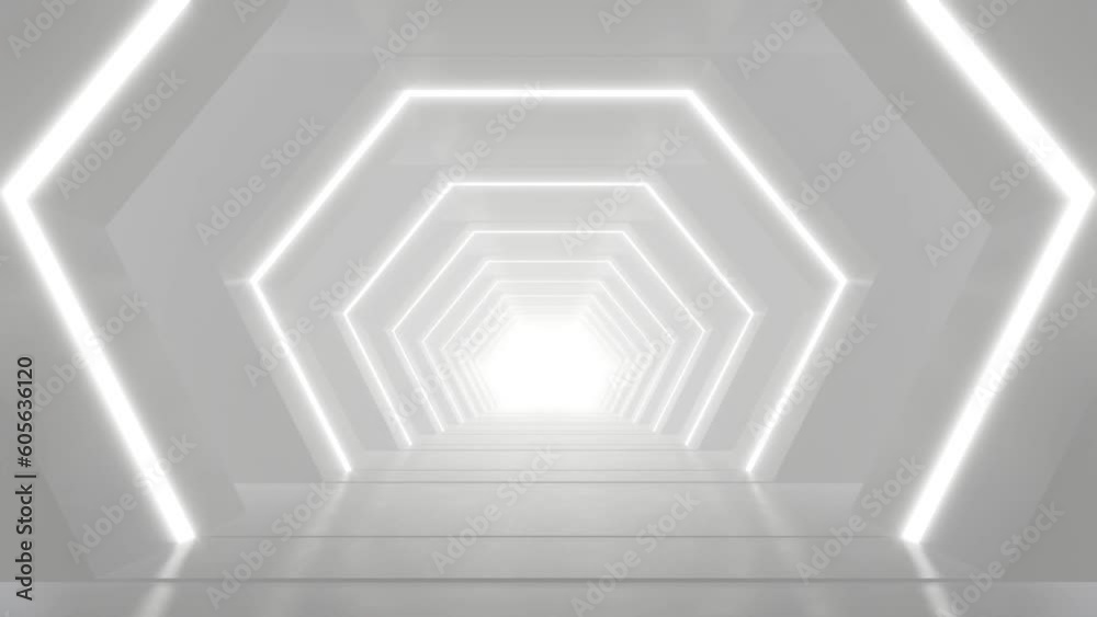 Abstract white futuristic triangle tunnel architecture, loop animation.