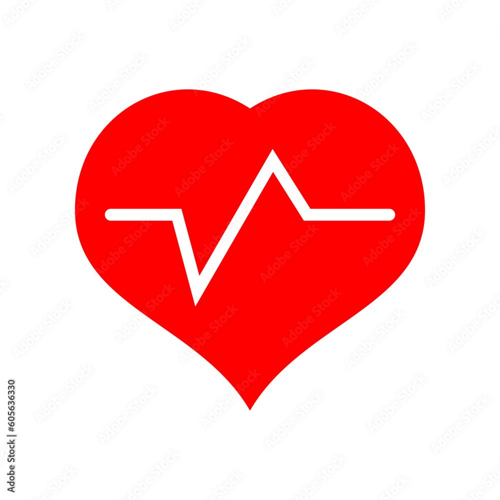 White line pulse heartbeat cardiograph in red heart icon flat vector design White line pulse heartbeat cardiograph in red heart icon flat vector design