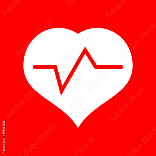 Red line pulse heartbeat cardiograph in white heart icon flat vector design