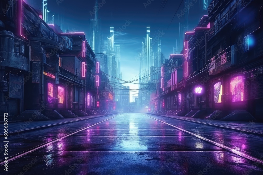 Synthwave Serenade Embracing The Hypnotic Neon Nightscape Of Cyberpunk Generative Ai 25 Stock 