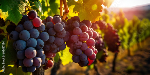 grapes in the sun vineyards, harvesting, illustration. Generative AI 