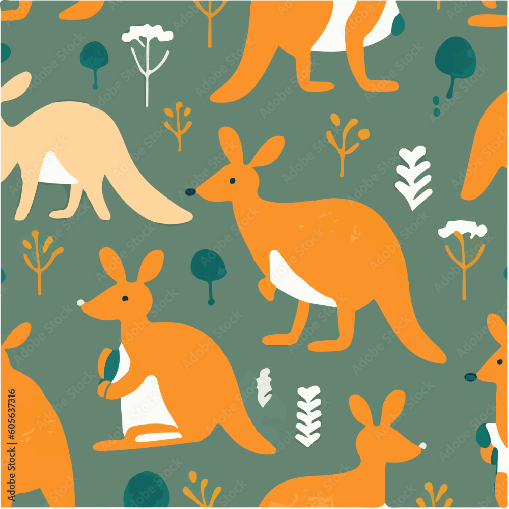 Fototapeta premium cute simple kangaroo pattern, cartoon, minimal, decorate blankets, carpets, for kids, theme print design 