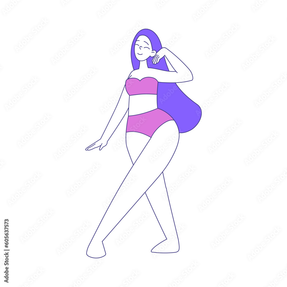 Woman Character at Beach Sunbathing Standing Vector Illustration Woman Character at Beach Sunbathing Standing Vector Illustration