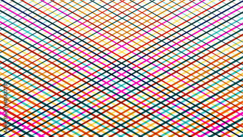Abstract geometric vector background of diagonal parallel intersecting colored lines. Modern colors.