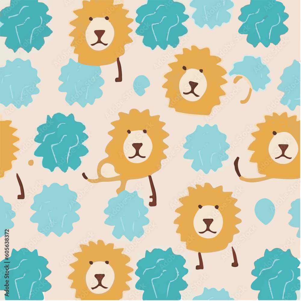 Fototapeta premium cute simple lion pattern, cartoon, minimal, decorate blankets, carpets, for kids, theme print design