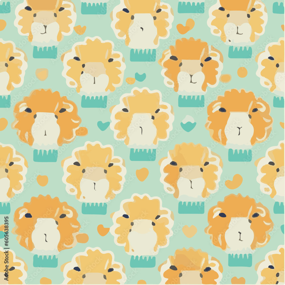 Obraz premium cute simple lion pattern, cartoon, minimal, decorate blankets, carpets, for kids, theme print design 