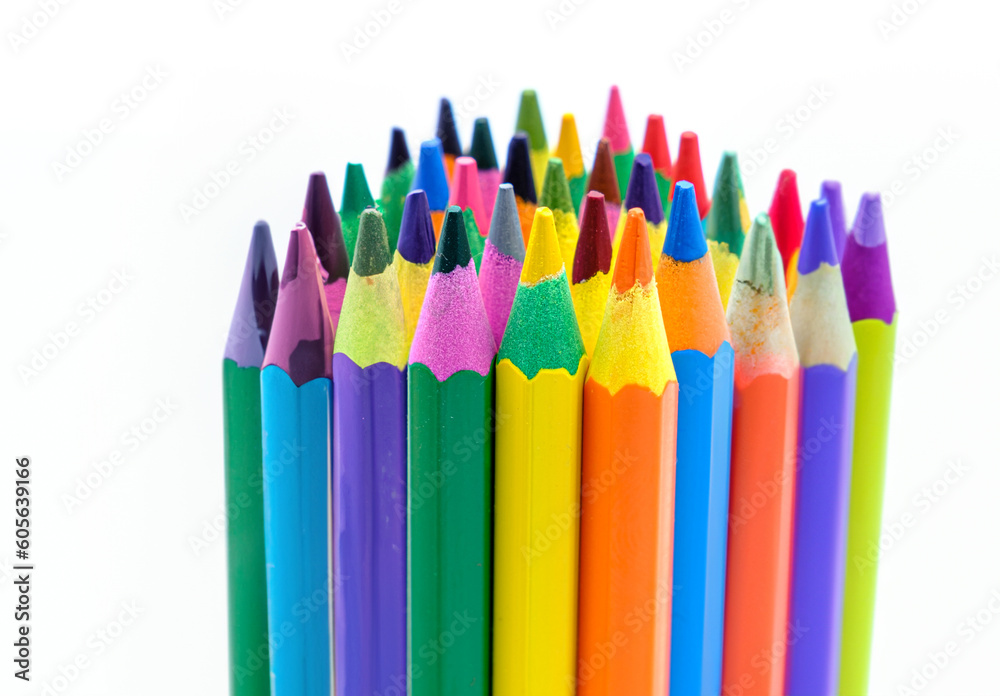 colored wooden pencils on white background colored wooden pencils on white background