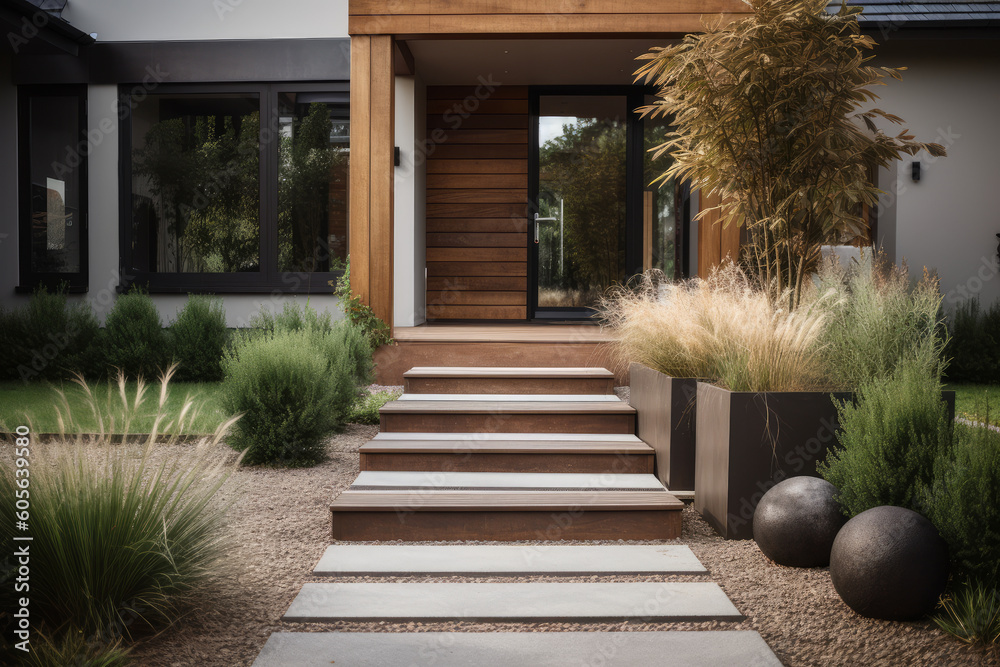 Obraz premium Modern back garden architecture, Generative ai