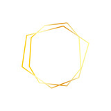 Minimalistic polygonal golden frame isolated on white background. Irregular shape gradient foil golden thin photo frame.