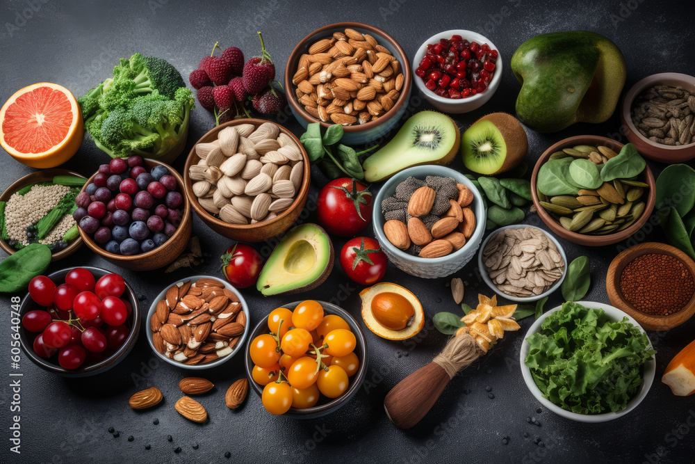 Healthy food selection of fruits and vegetables, Generative ai Healthy food selection of fruits and vegetables, Generative ai