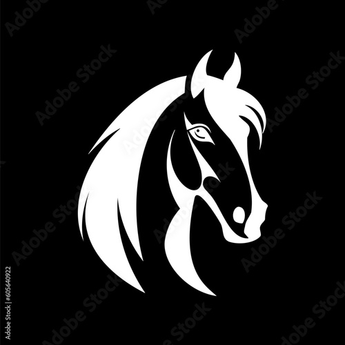 Fototapeta Naklejka Na Ścianę i Meble -  A stylized black and white horse head logo template on a black background perfect for branding