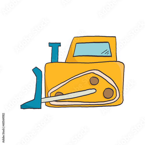 cute vehicle for kids design. bulldozer quarry machine.Hand drawn transport icon of tractor. photo