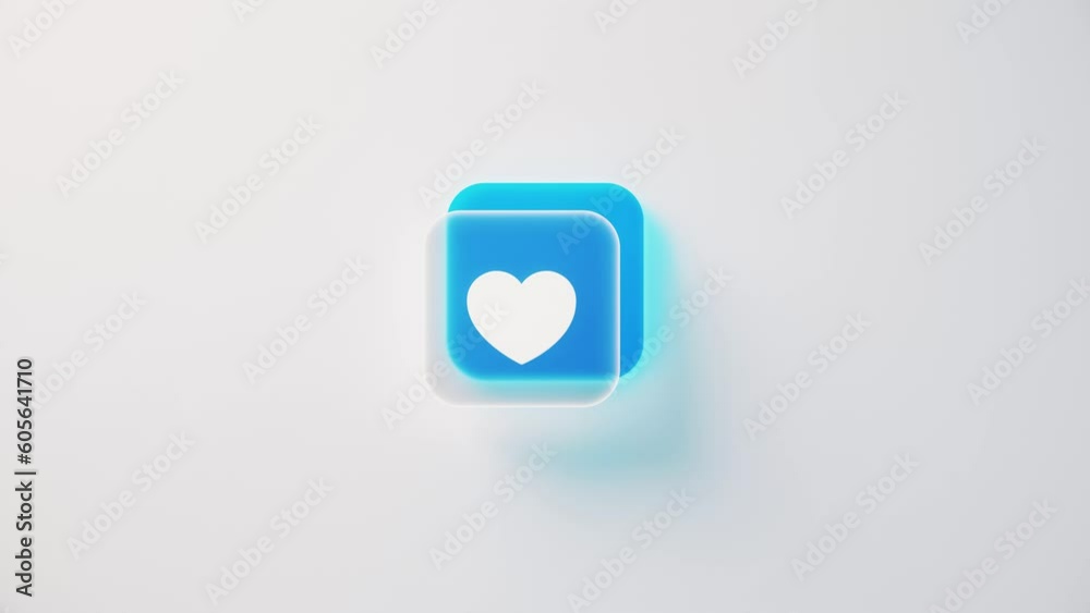 Animation of a heart icon appearing on a blue square isolated on a white background Animation of a heart icon appearing on a blue square isolated on a white background