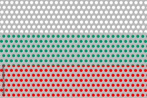 Illustration of the flag of Bulgaria behind a metal fence with circular details.