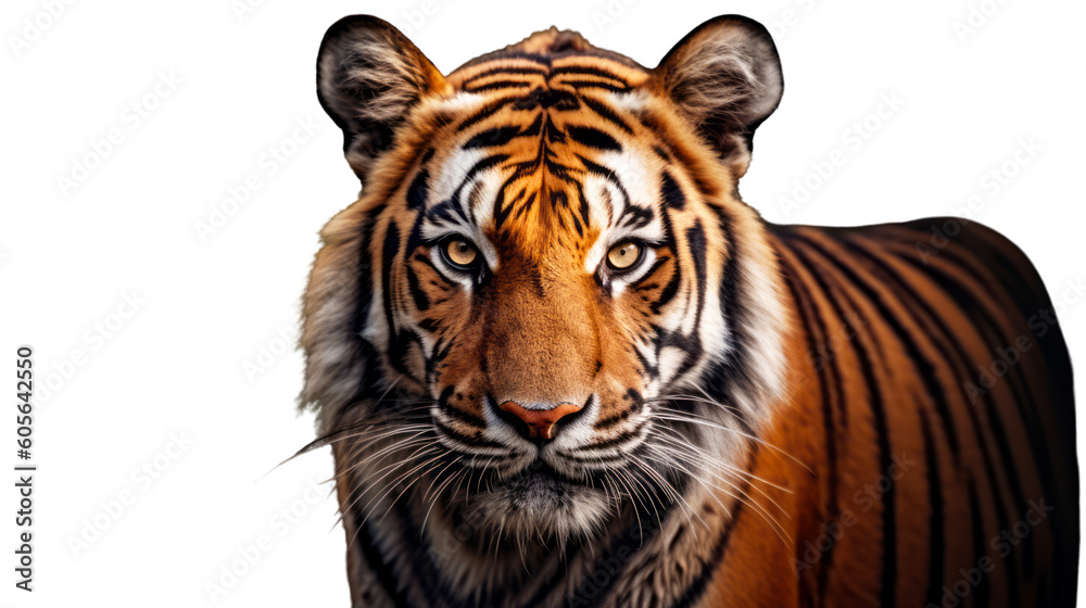 Fototapeta premium Upper body of the Bengal tiger - Transparent background- animal art made with Generative AI 