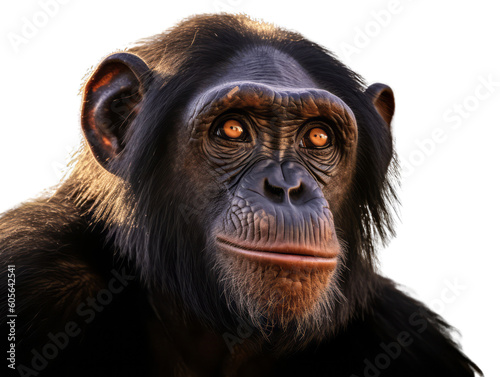 Close-up of the chimpanzee's face - Transparent background- animal art made with Generative AI  © LEMAT WORKS