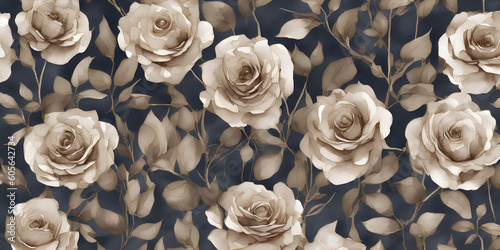 Fototapeta Naklejka Na Ścianę i Meble -  Background of flowers, floral, golden roses on a dark background, ai generated