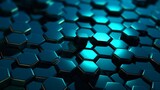 3D rendering of abstract hexagon background in blue and black color, generative Ai