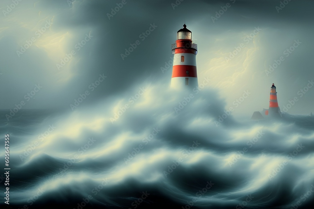 Lighthouse During the Storm , Painting , canvas, oil painting - generative ai
