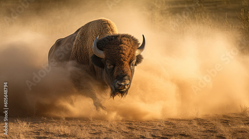 buffalo running with dust natural park spirit animal - by generative ai