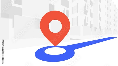 Wallpaper Mural 3D Animation - Virtual street map with a route to reach the place marked with the location symbol Torontodigital.ca