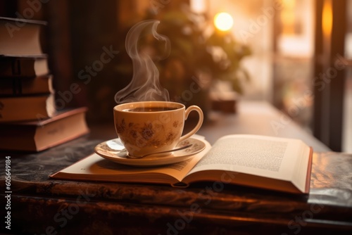cup of coffee and books, ai genberative