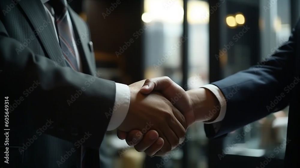 Men in suits shake hands. Generative AI