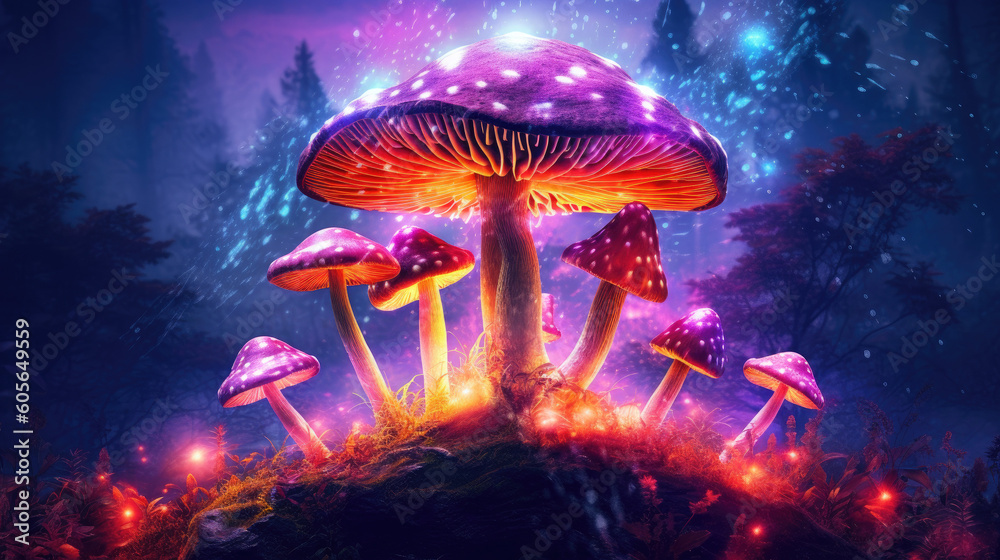 magic mushroom psychedelic forest, new age wonderland - by generative ai magic mushroom psychedelic forest, new age wonderland - by generative ai